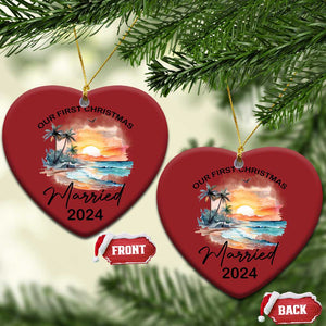 First Christmas Married 2024 Couple Matching Christmas Ornament TS09 Heart Red Print Your Wear