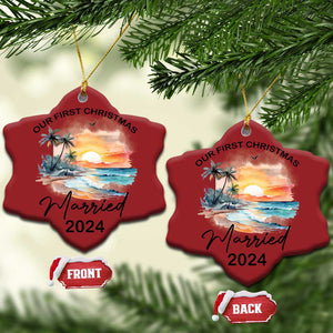 First Christmas Married 2024 Couple Matching Christmas Ornament TS09 Snow Flake Red Print Your Wear