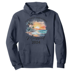 First Christmas Married 2024 Couple Matching Hoodie TS09 Navy Print Your Wear