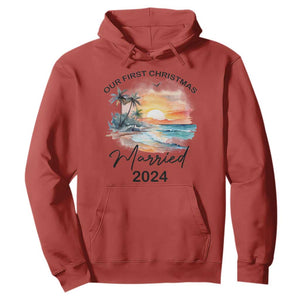 First Christmas Married 2024 Couple Matching Hoodie TS09 Red Print Your Wear