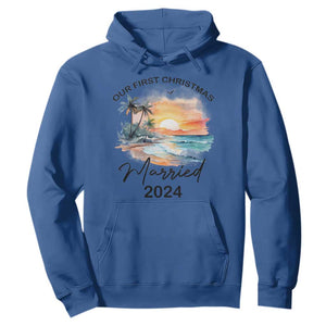 First Christmas Married 2024 Couple Matching Hoodie TS09 Royal Blue Print Your Wear