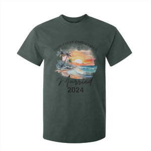 First Christmas Married 2024 Couple Matching T Shirt For Kid TS09 Dark Forest Green Print Your Wear