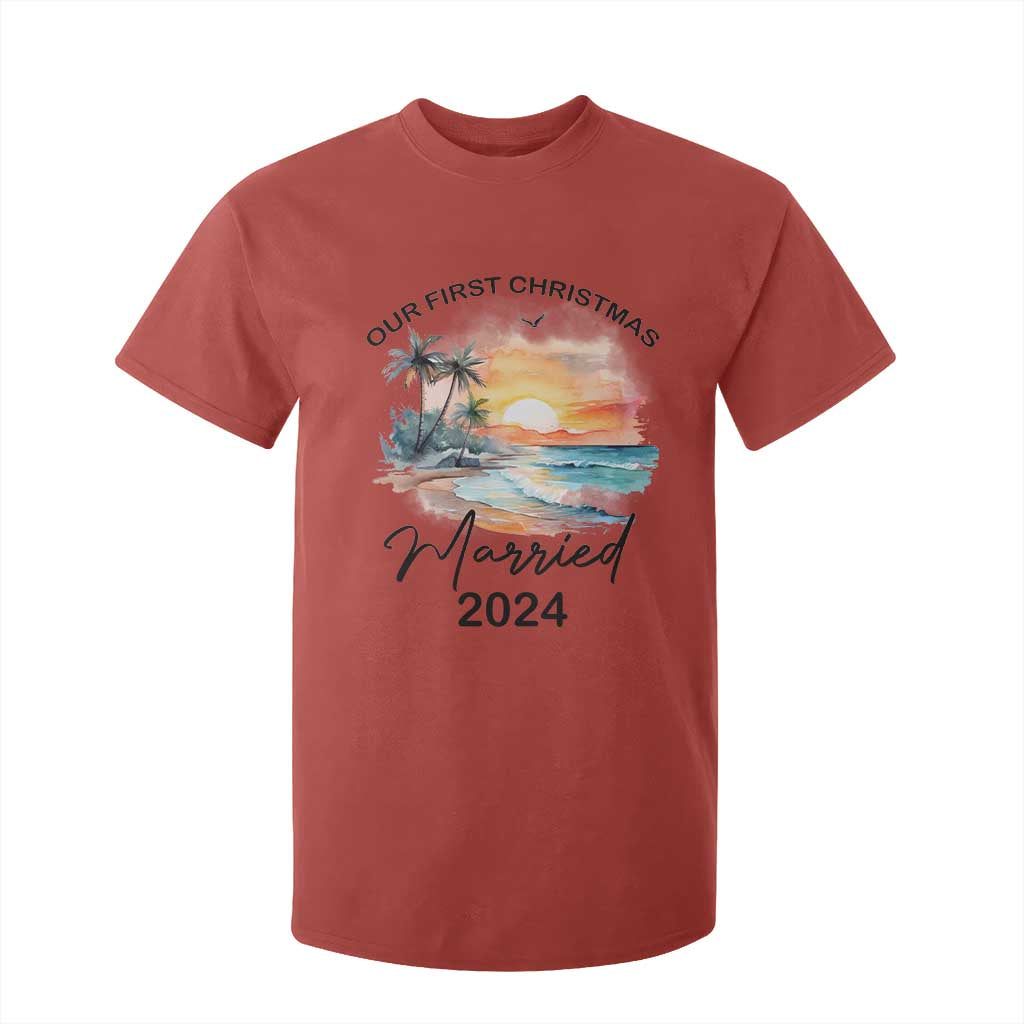 First Christmas Married 2024 Couple Matching T Shirt For Kid TS09 Red Print Your Wear
