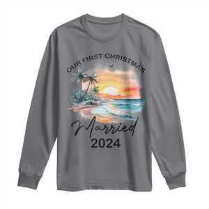 First Christmas Married 2024 Couple Matching Long Sleeve Shirt TS09 Charcoal Print Your Wear