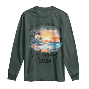 First Christmas Married 2024 Couple Matching Long Sleeve Shirt TS09 Dark Forest Green Print Your Wear