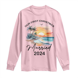 First Christmas Married 2024 Couple Matching Long Sleeve Shirt TS09 Light Pink Print Your Wear