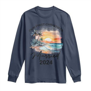 First Christmas Married 2024 Couple Matching Long Sleeve Shirt TS09 Navy Print Your Wear