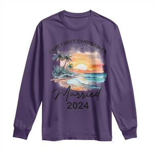 First Christmas Married 2024 Couple Matching Long Sleeve Shirt TS09 Purple Print Your Wear