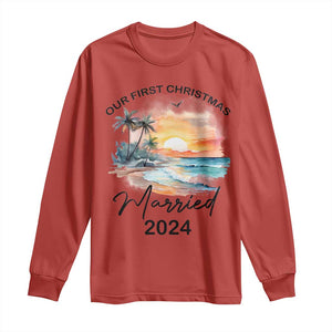 First Christmas Married 2024 Couple Matching Long Sleeve Shirt TS09 Red Print Your Wear