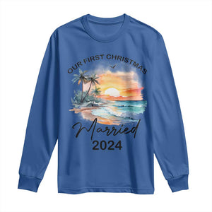 First Christmas Married 2024 Couple Matching Long Sleeve Shirt TS09 Royal Blue Print Your Wear