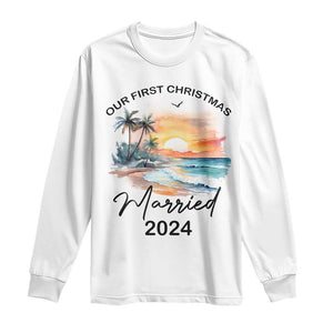 First Christmas Married 2024 Couple Matching Long Sleeve Shirt TS09 White Print Your Wear