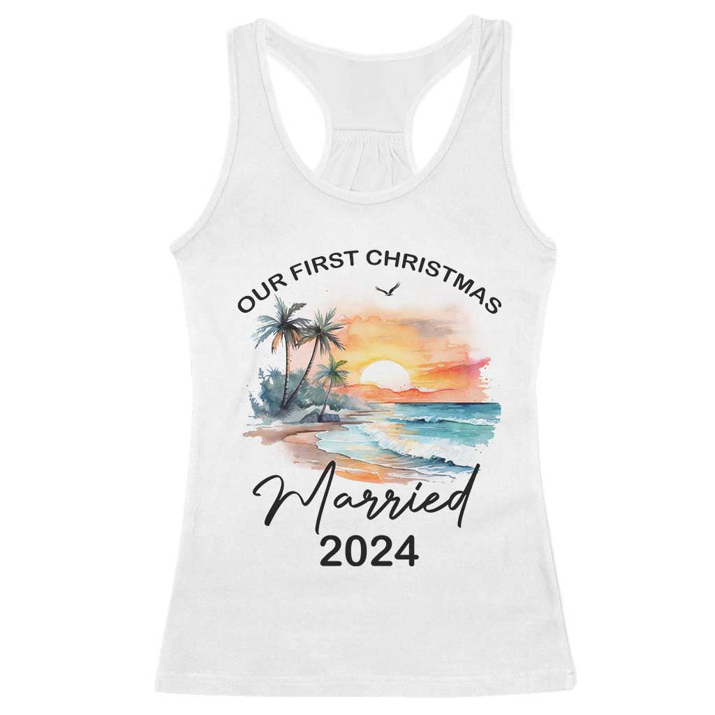 First Christmas Married 2024 Couple Matching Racerback Tank Top TS09 White Print Your Wear