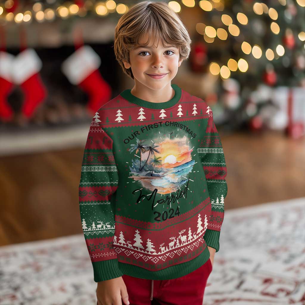 First Christmas Married 2024 Couple Matching Ugly Christmas Sweater TS09 Christmas Print Your Wear