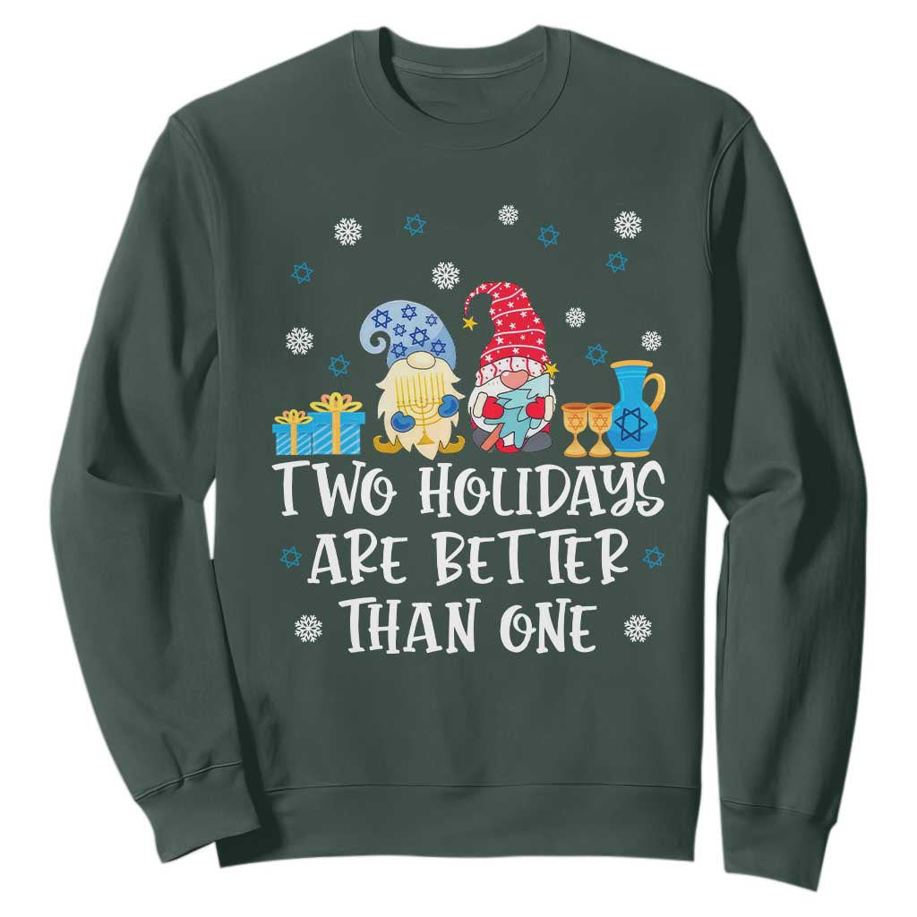 Christmas Hanukkah Two Holidays Are Better Than One Jewish Gnome Sweatshirt TS09 Dark Forest Green Printyourwear
