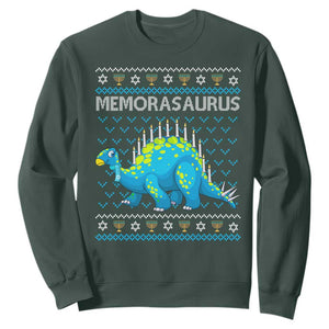 Menorasaurus Menorah Dino Hanukkah Dinosaur Sweatshirt TS09 Dark Forest Green Printyourwear