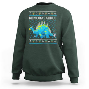 Menorasaurus Menorah Dino Hanukkah Dinosaur Sweatshirt TS09 Dark Forest Green Printyourwear