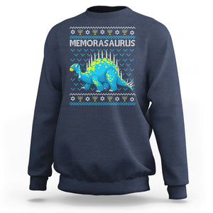 Menorasaurus Menorah Dino Hanukkah Dinosaur Sweatshirt TS09 Navy Printyourwear