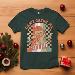 Christmas T Shirt Skateboarding Gingerbread Boy Can't Catch Me TS09 Dark Forest Green Printyourwear