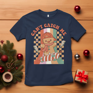 Christmas T Shirt Skateboarding Gingerbread Boy Can't Catch Me TS09 Navy Printyourwear