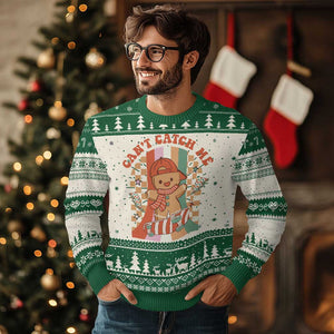 Groovy Xmas Skateboard Ugly Christmas Sweater Can't Catch Me Gingerbread Boy TS09 Green Print Your Wear