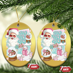 Vintage Xmas Christmas Ornament Pink Santa Claus Ho Ho Ho TS09 Oval Gold Print Your Wear