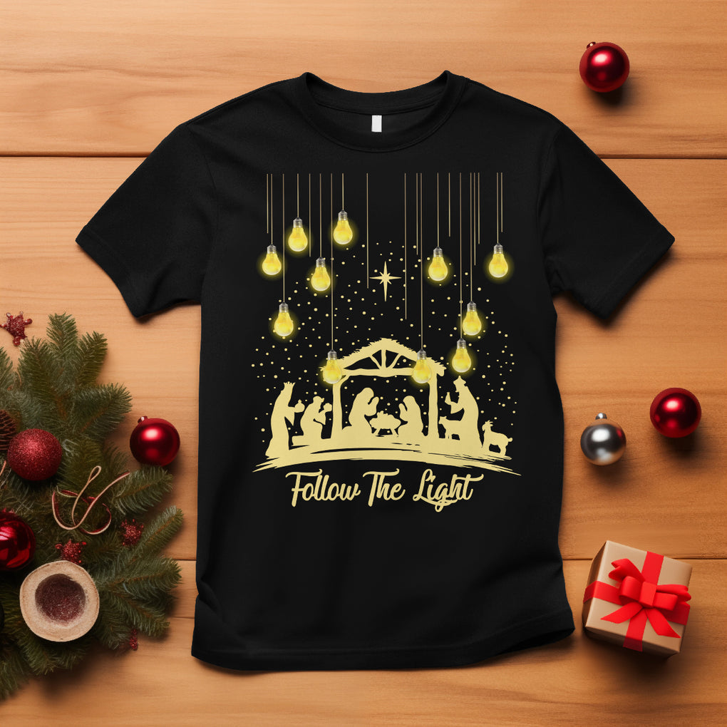 Follow the Light Christ Christmas Light T Shirt TS09 Black Printyourwear