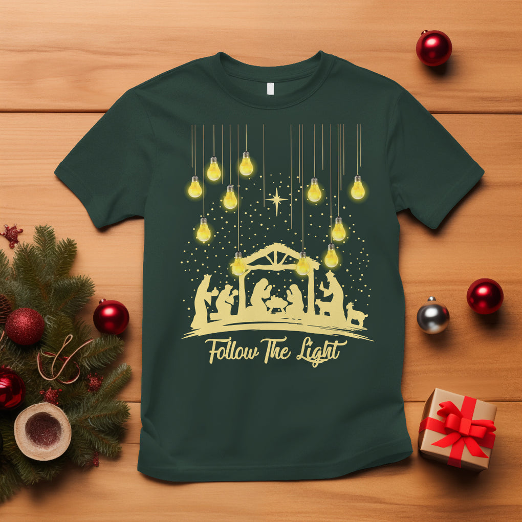 Follow the Light Christ Christmas Light T Shirt TS09 Dark Forest Green Printyourwear