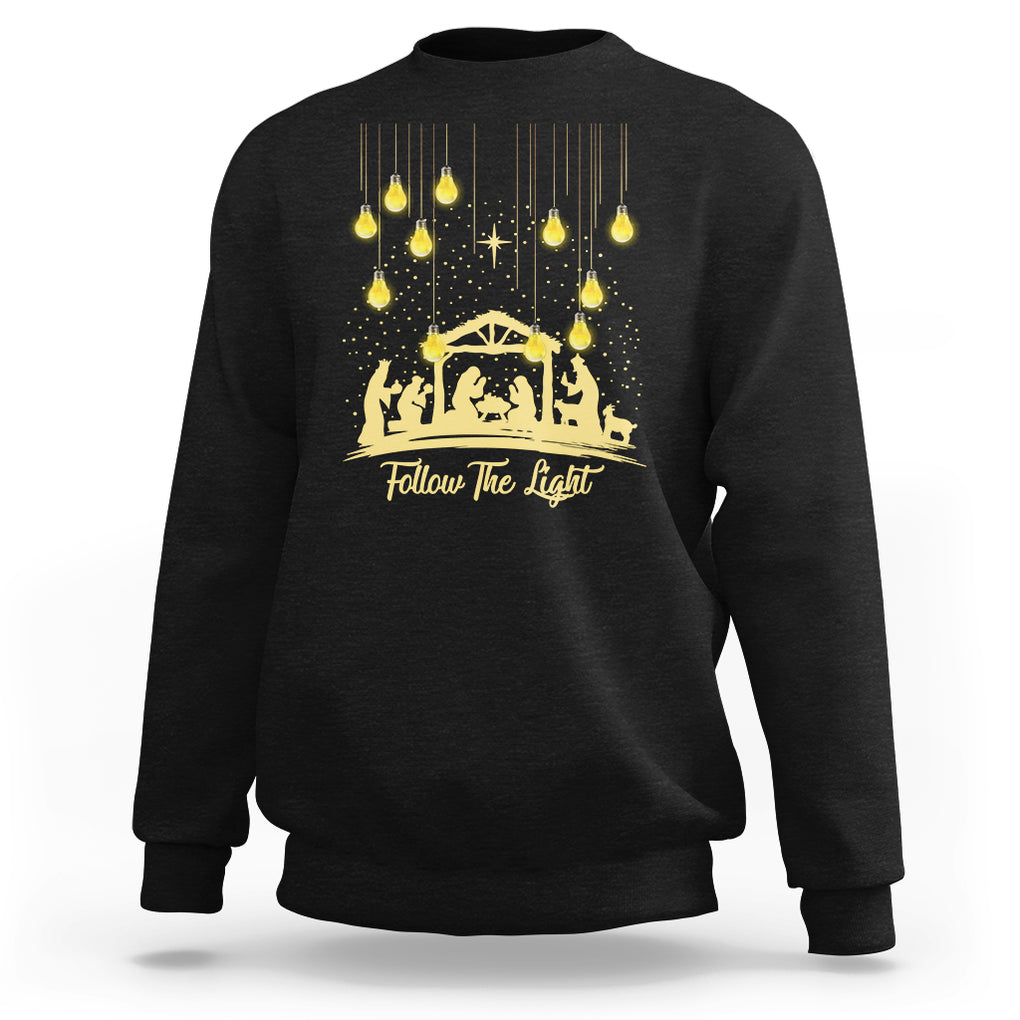 Follow the Light Christ Christmas Light Sweatshirt TS09 Black Printyourwear