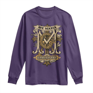 Ave Maria Long Sleeve Shirt Gratia Plena Blessed Mother Mary Hail TS09 Purple Print Your Wear