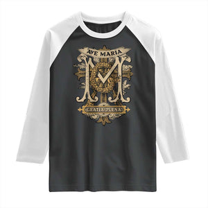 Ave Maria Raglan Shirt Gratia Plena Blessed Mother Mary Hail TS09 Black White Print Your Wear
