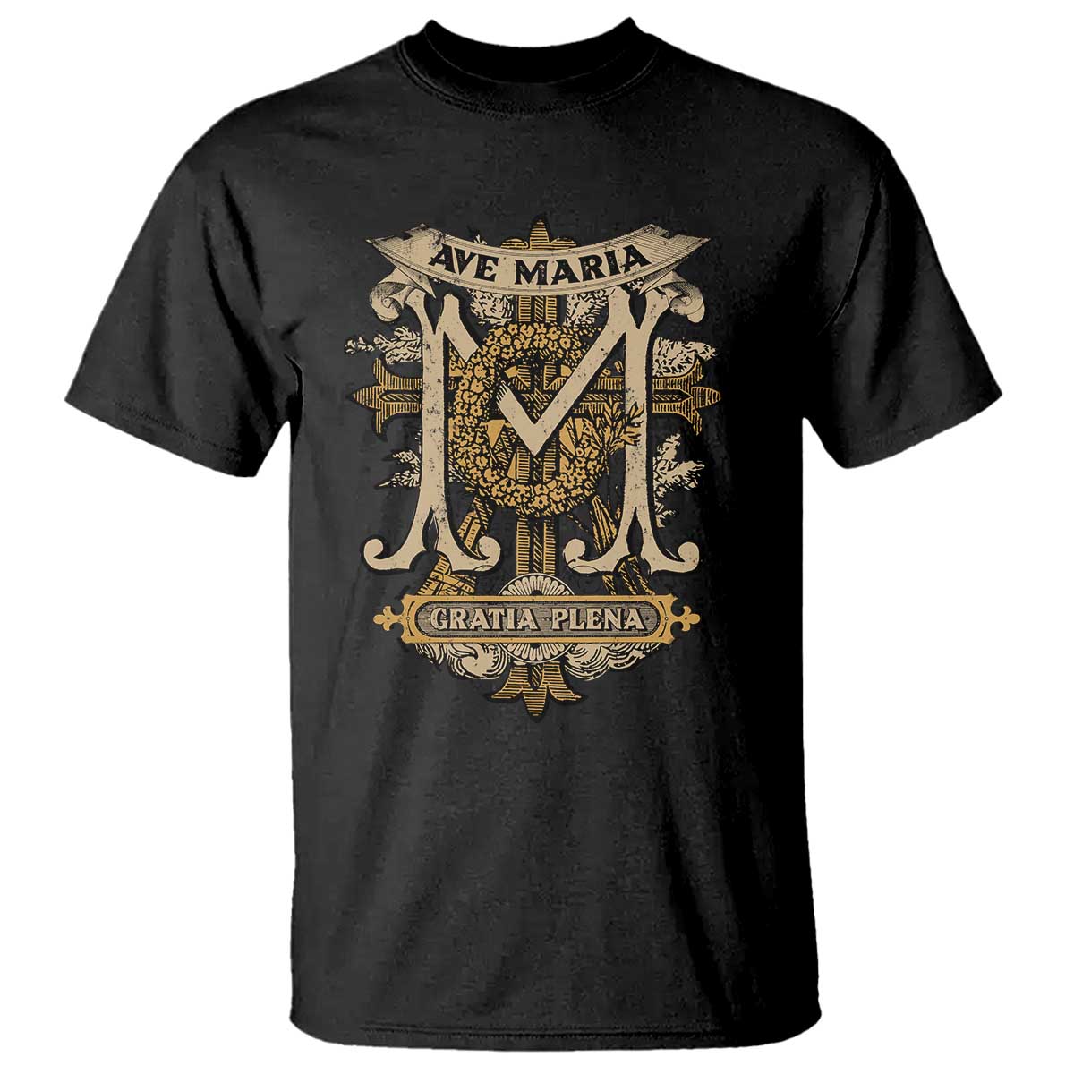 Ave Maria T Shirt Gratia Plena Blessed Mother Mary Hail TS09 Black Print Your Wear