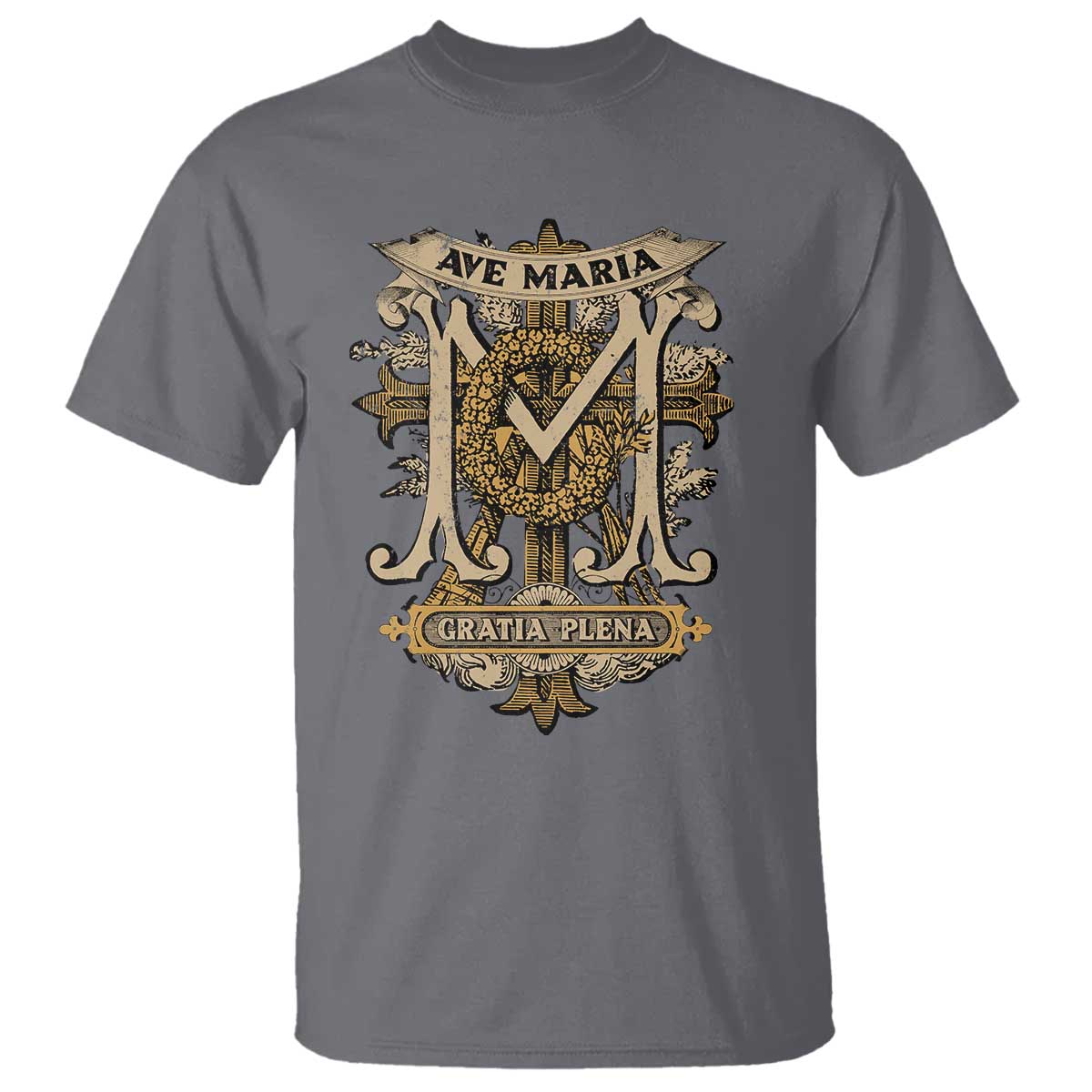 Ave Maria T Shirt Gratia Plena Blessed Mother Mary Hail TS09 Charcoal Print Your Wear