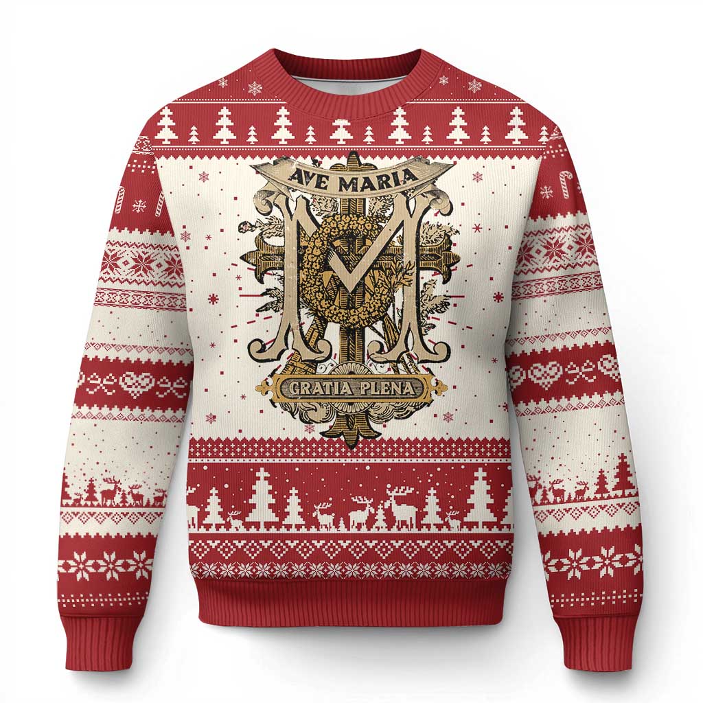 Ave Maria Ugly Christmas Sweater Gratia Plena Blessed Mother Mary Hail TS09 Red Print Your Wear