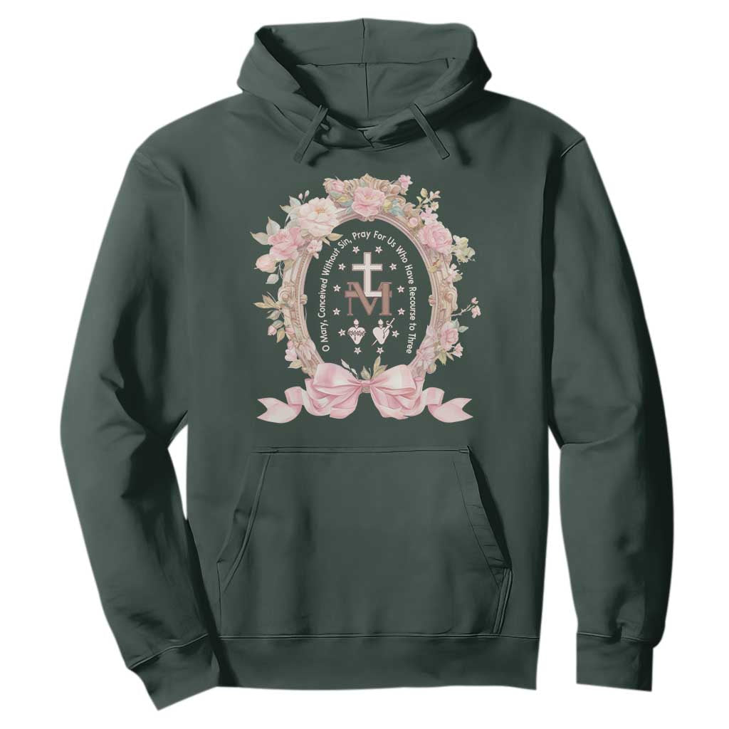 Ave Maria Hoodie Miraculous Medal Blessed Mother Mary Hail TS09 Dark Forest Green Print Your Wear