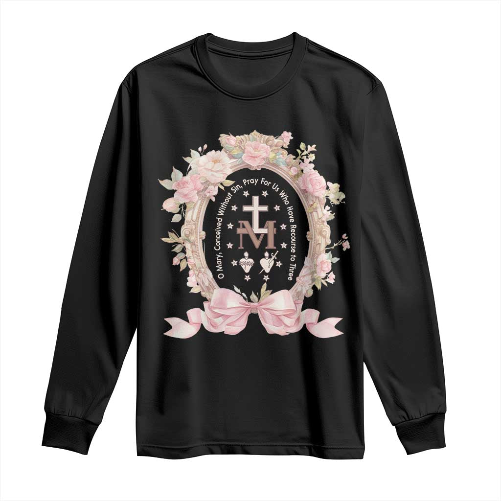 Ave Maria Long Sleeve Shirt Miraculous Medal Blessed Mother Mary Hail TS09 Black Print Your Wear