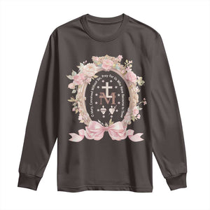 Ave Maria Long Sleeve Shirt Miraculous Medal Blessed Mother Mary Hail TS09 Dark Chocolate Print Your Wear