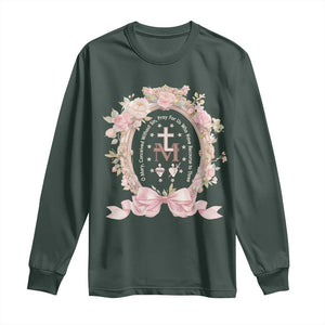 Ave Maria Long Sleeve Shirt Miraculous Medal Blessed Mother Mary Hail TS09 Dark Forest Green Print Your Wear