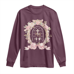 Ave Maria Long Sleeve Shirt Miraculous Medal Blessed Mother Mary Hail TS09 Maroon Print Your Wear