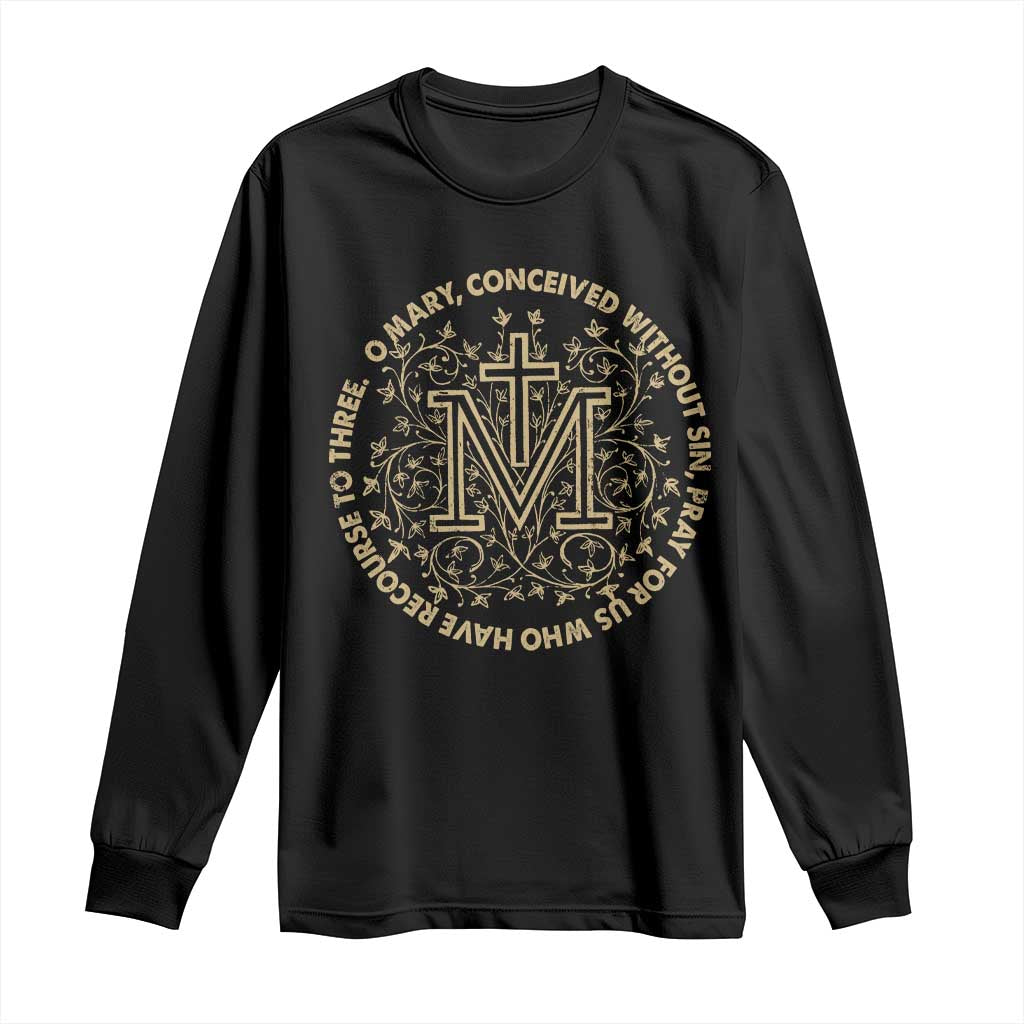 Marian Catholic Ave Maria Long Sleeve Shirt Miraculous Medal Blessed Mother Mary Hail TS09 Black Print Your Wear