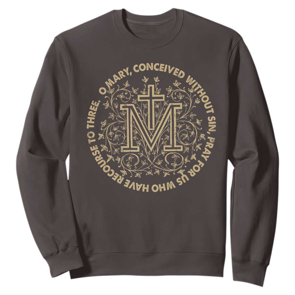 Marian Catholic Ave Maria Sweatshirt Miraculous Medal Blessed Mother Mary Hail TS09 Dark Chocolate Print Your Wear
