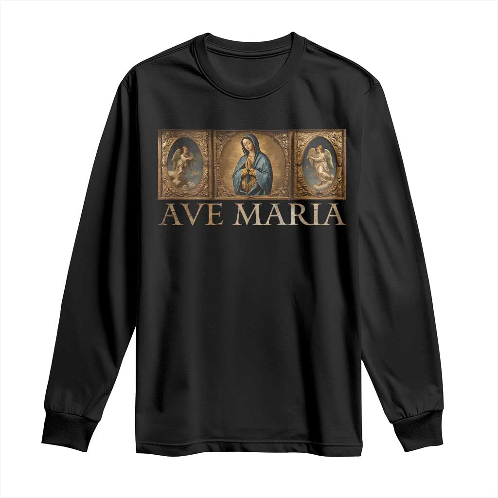 Marian Catholic Ave Maria Long Sleeve Shirt Vintage Aesthetic Blessed Mother Mary Hail TS09 Black Print Your Wear