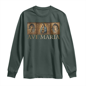 Marian Catholic Ave Maria Long Sleeve Shirt Vintage Aesthetic Blessed Mother Mary Hail TS09 Dark Forest Green Print Your Wear