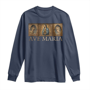 Marian Catholic Ave Maria Long Sleeve Shirt Vintage Aesthetic Blessed Mother Mary Hail TS09 Navy Print Your Wear