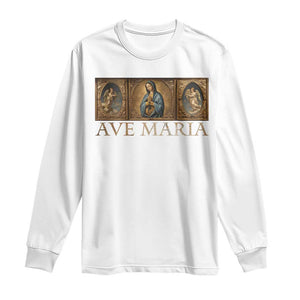 Marian Catholic Ave Maria Long Sleeve Shirt Vintage Aesthetic Blessed Mother Mary Hail TS09 White Print Your Wear