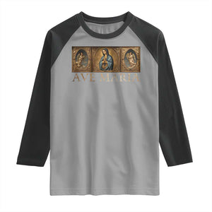 Marian Catholic Ave Maria Raglan Shirt Vintage Aesthetic Blessed Mother Mary Hail TS09 Sport Gray Black Print Your Wear
