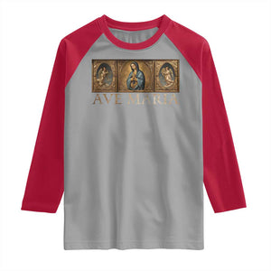 Marian Catholic Ave Maria Raglan Shirt Vintage Aesthetic Blessed Mother Mary Hail TS09 Sport Gray Red Print Your Wear