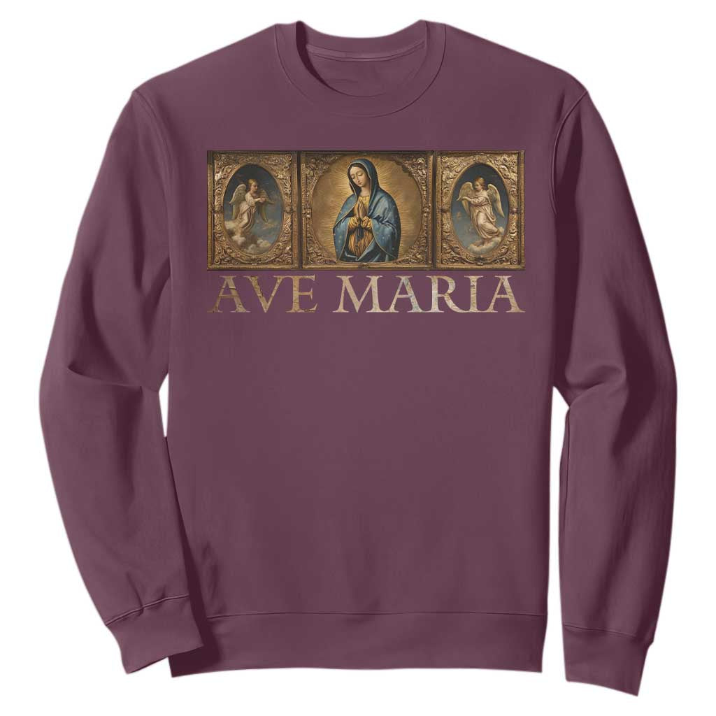 Marian Catholic Ave Maria Sweatshirt Vintage Aesthetic Blessed Mother Mary Hail TS09 Maroon Print Your Wear
