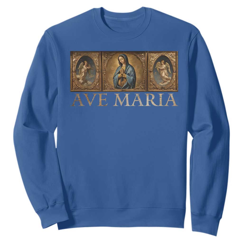 Marian Catholic Ave Maria Sweatshirt Vintage Aesthetic Blessed Mother Mary Hail TS09 Royal Blue Print Your Wear