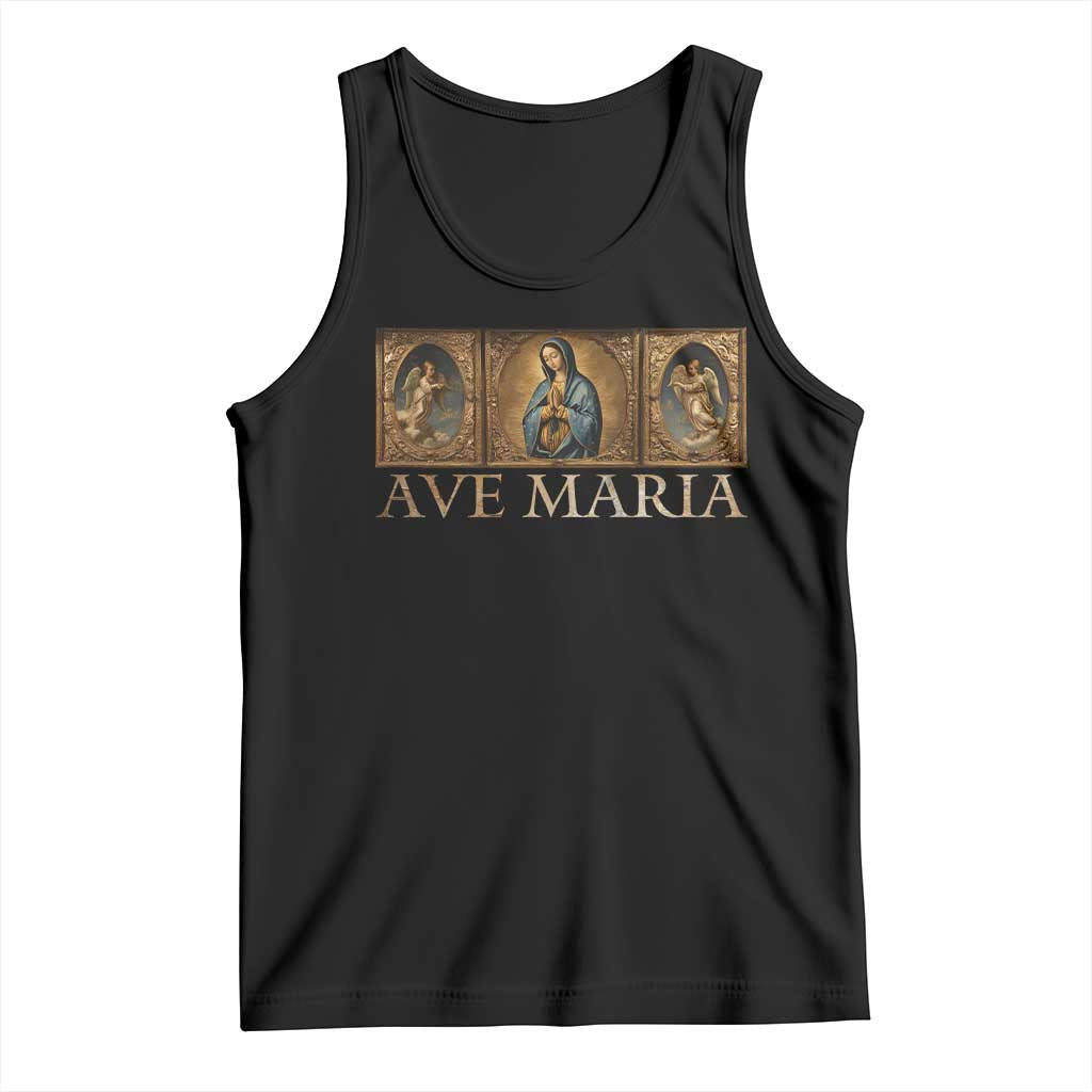 Marian Catholic Ave Maria Tank Top Vintage Aesthetic Blessed Mother Mary Hail TS09 Black Print Your Wear
