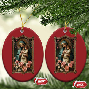 Marian Catholic Ave Maria Christmas Ornament Blessed Mother Mary Hail Vintage Aesthetic TS09 Oval Red Print Your Wear